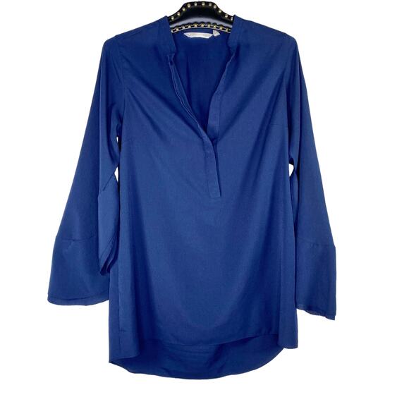 Soft Surroundings Blue V-Neck Split Ruffle Sleeve Tunic XS - Picture 2 of 9